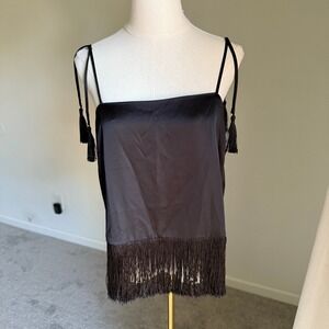 BAILEY/44 Black Satin Tassel Cami Tank Top Going Out Top Classy Fringe  Large